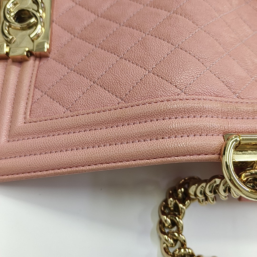 BOY CHANEL Mini Quilted Grained Calfskin Pink