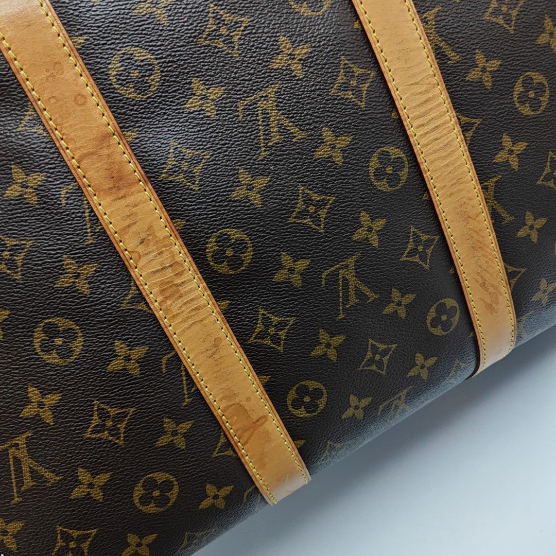 KEEPALL 55 Monogram Coated Canvas Brown