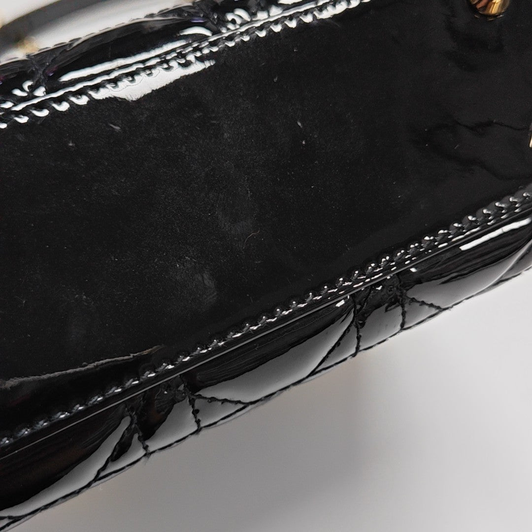 Lady Dior Mini Quilted Patent Leather Black
