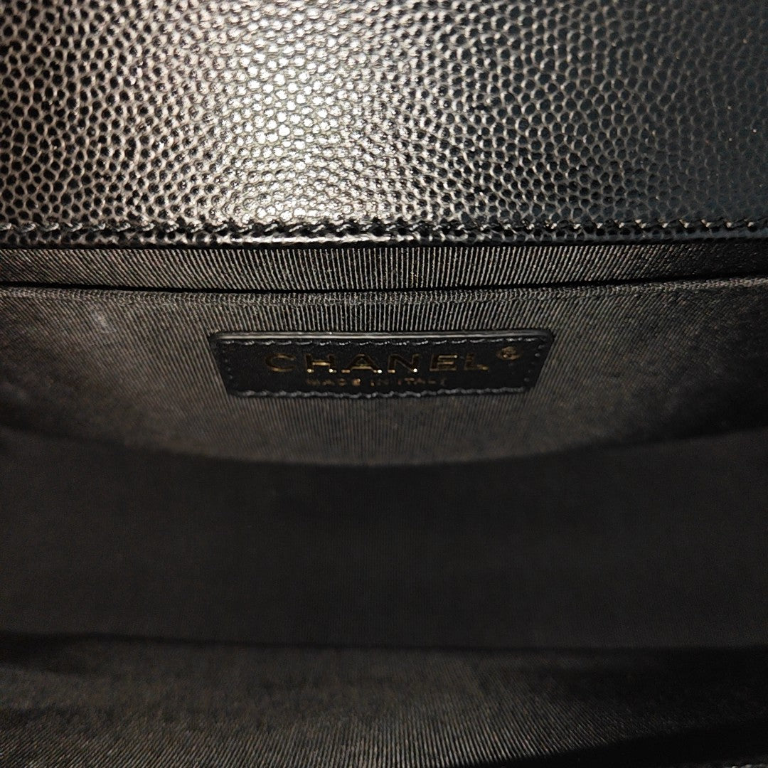Authenticated pre-owned  BOY CHANEL Medium Quilted Grained Calfskin Black - Shoulder Bag at Looply