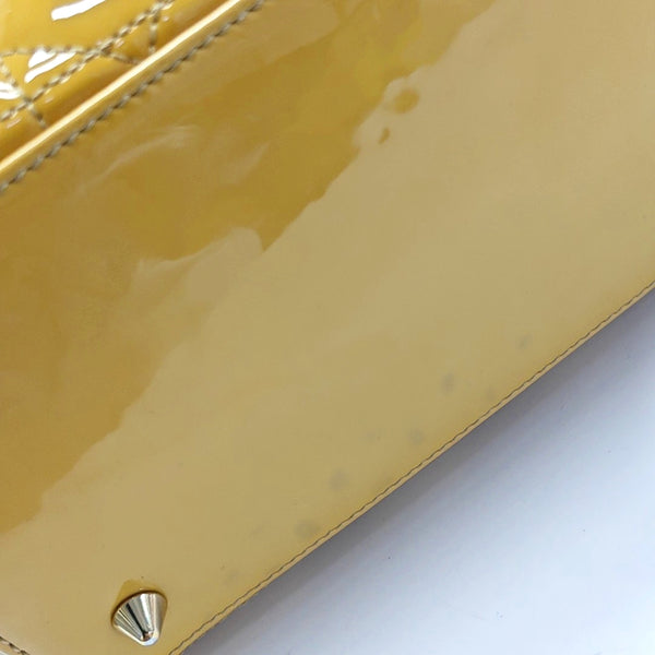 Authenticated pre-owned  Lady Dior Quilted Patent Leather Yellow - Tote Bag at Looply