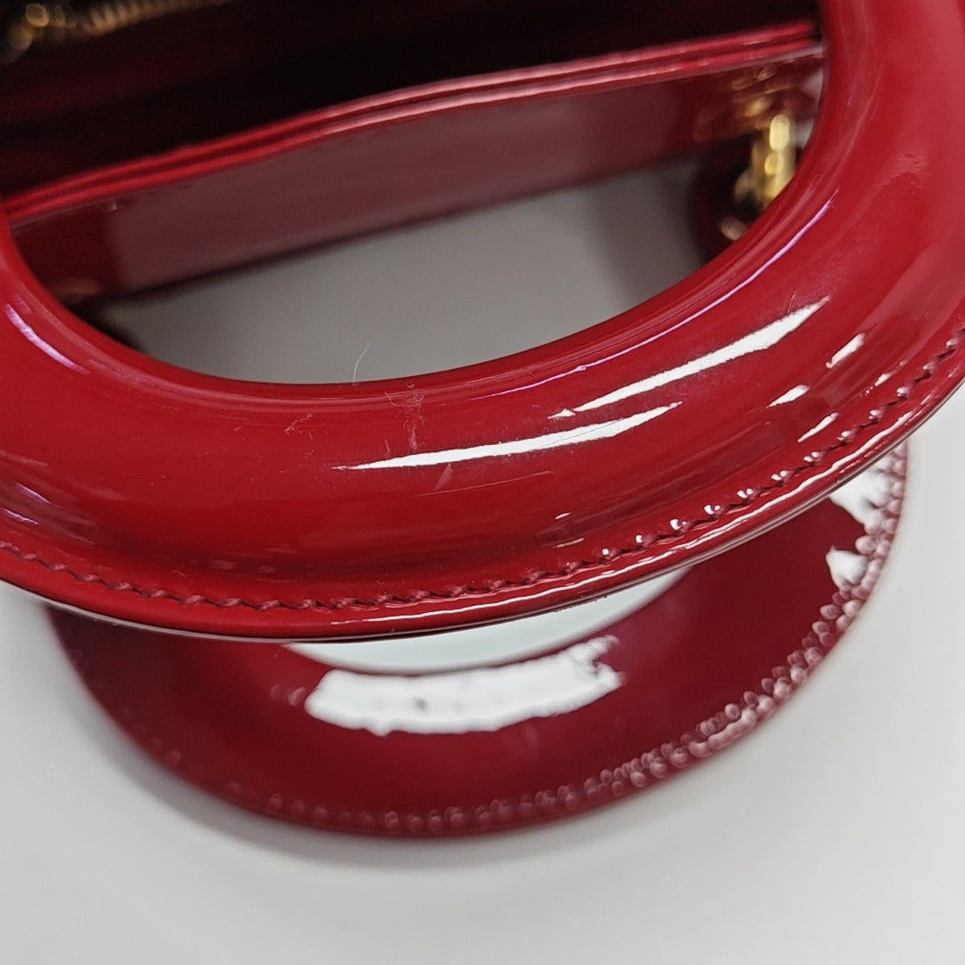 Lady Dior Mini Cannage Patent Leather Red