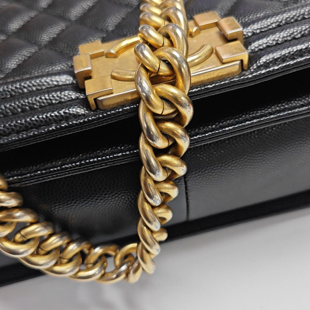 BOY CHANEL Medium Quilted Grained Calfskin Black
