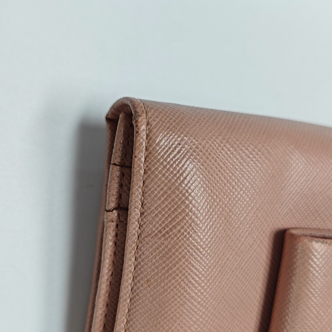 Fiocco Bow Saffiano Calfskin Pink Wallet
