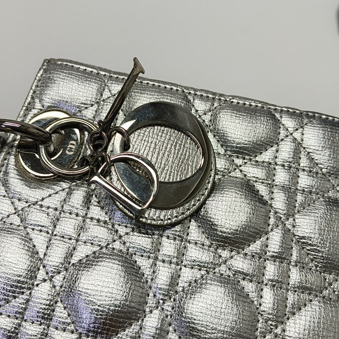 Lady Dior Small Cannage Calfskin Silver