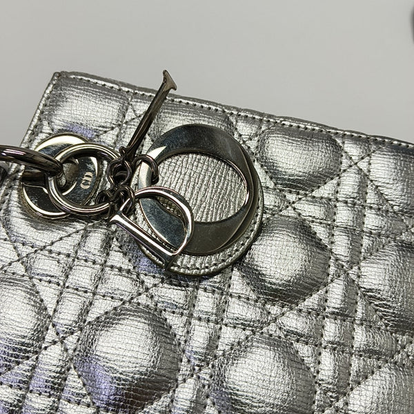 Lady Dior Small Cannage Calfskin Silver