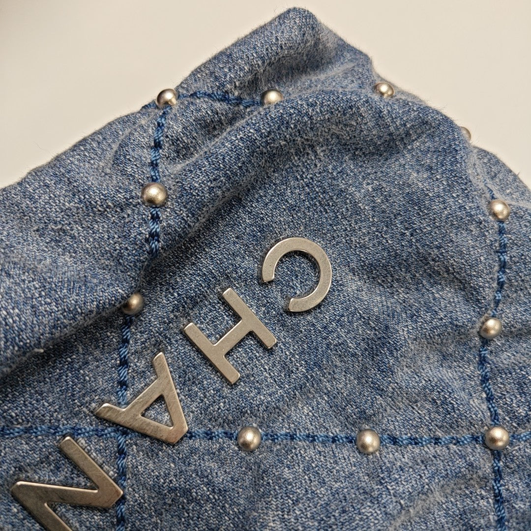 CHANEL 22 Mini Quilted Denim Blue