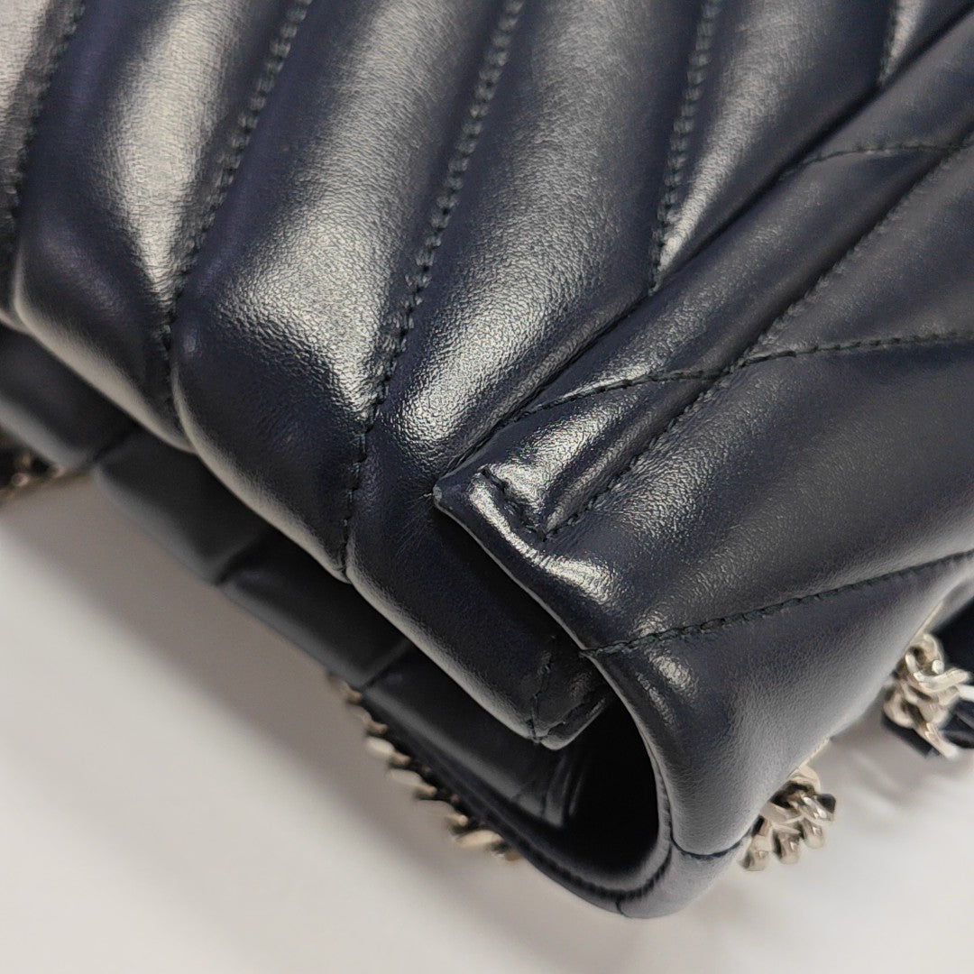 LOULOU Small Chevron Calfskin Blue