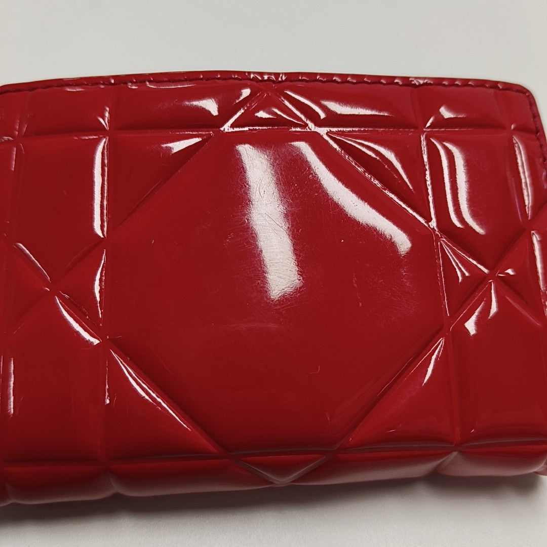 Cannage Patent Leather Card Holder Red