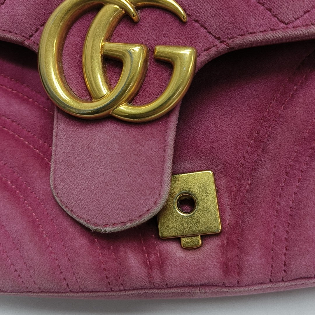 GG Marmont Medium Quilted Velvet Pink