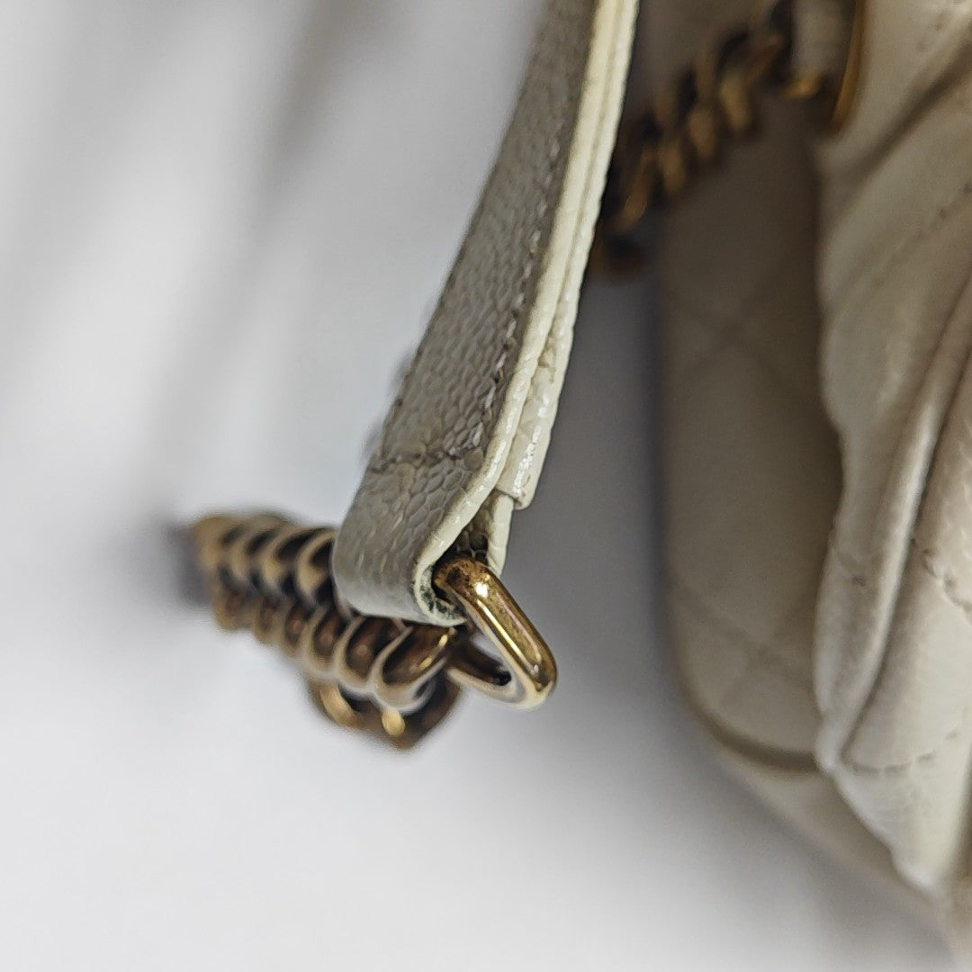 Quilted Grained Calfskin Shoulder Bag White