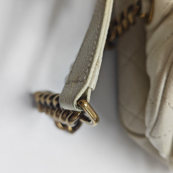 Quilted Grained Calfskin Shoulder Bag White