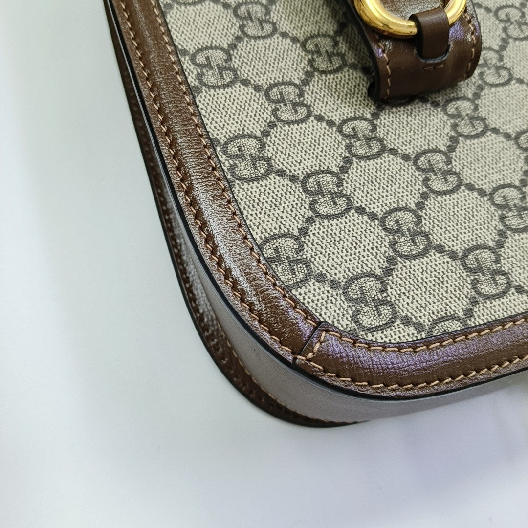 Horsebit 1955 Medium Monogram Coated Canvas Beige