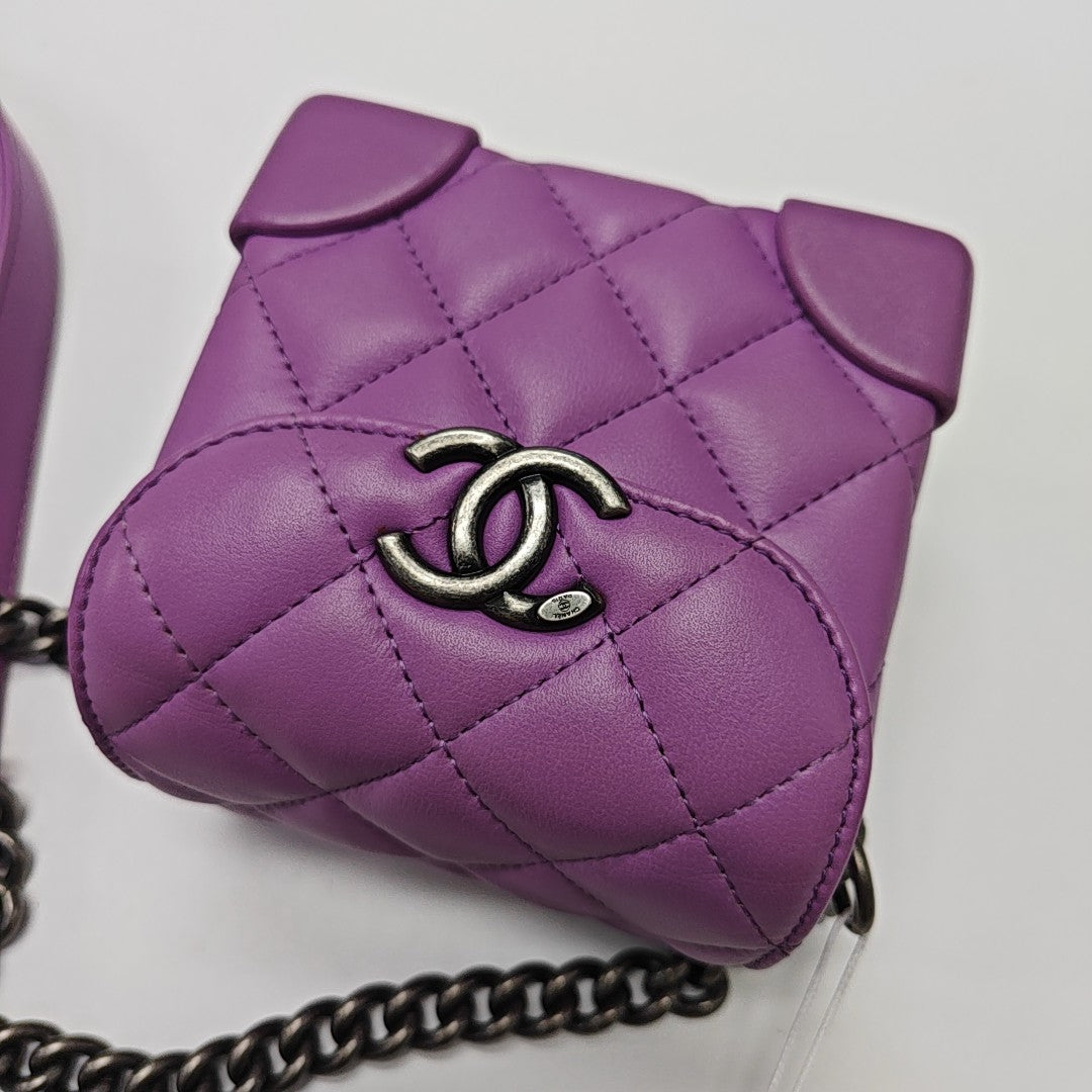 Quilted Calfskin Shoulder Bag Mini Purple