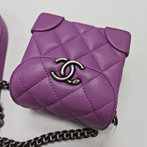 Quilted Calfskin Shoulder Bag Mini Purple