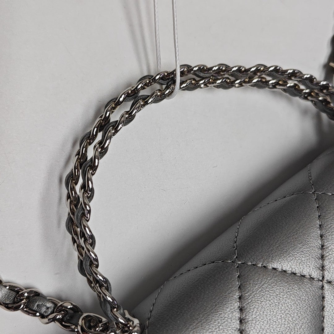 Quilted Lambskin Shoulder Bag Silver