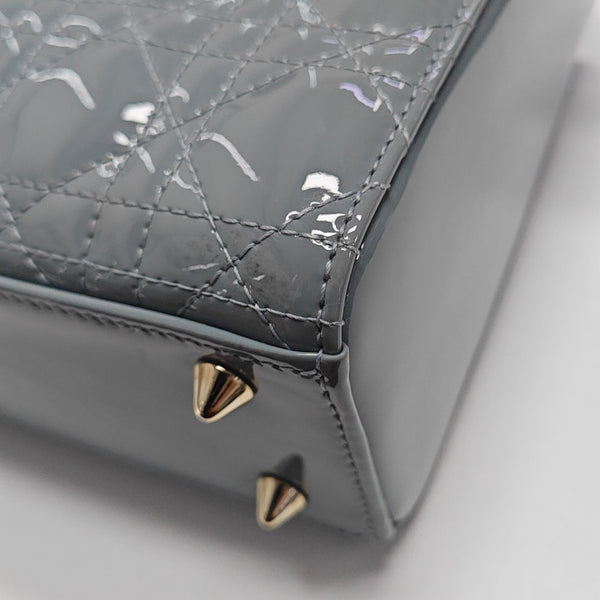 Lady Dior Small Cannage Patent Leather Gray