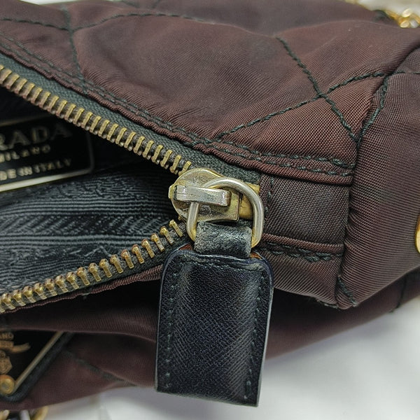 Quilted Nylon Shoulder Bag Brown