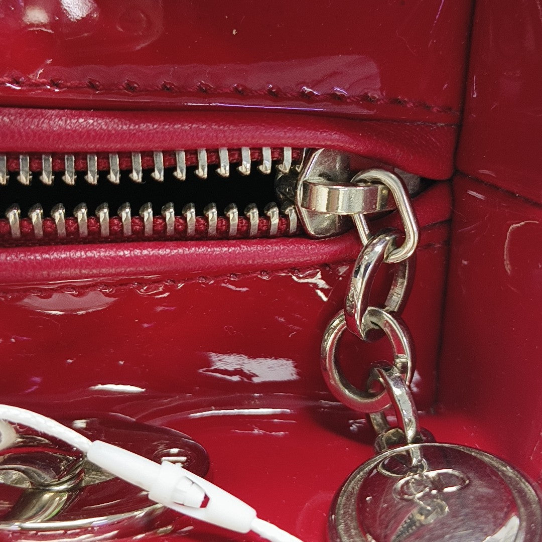 Lady Dior Medium Cannage Patent Leather Red