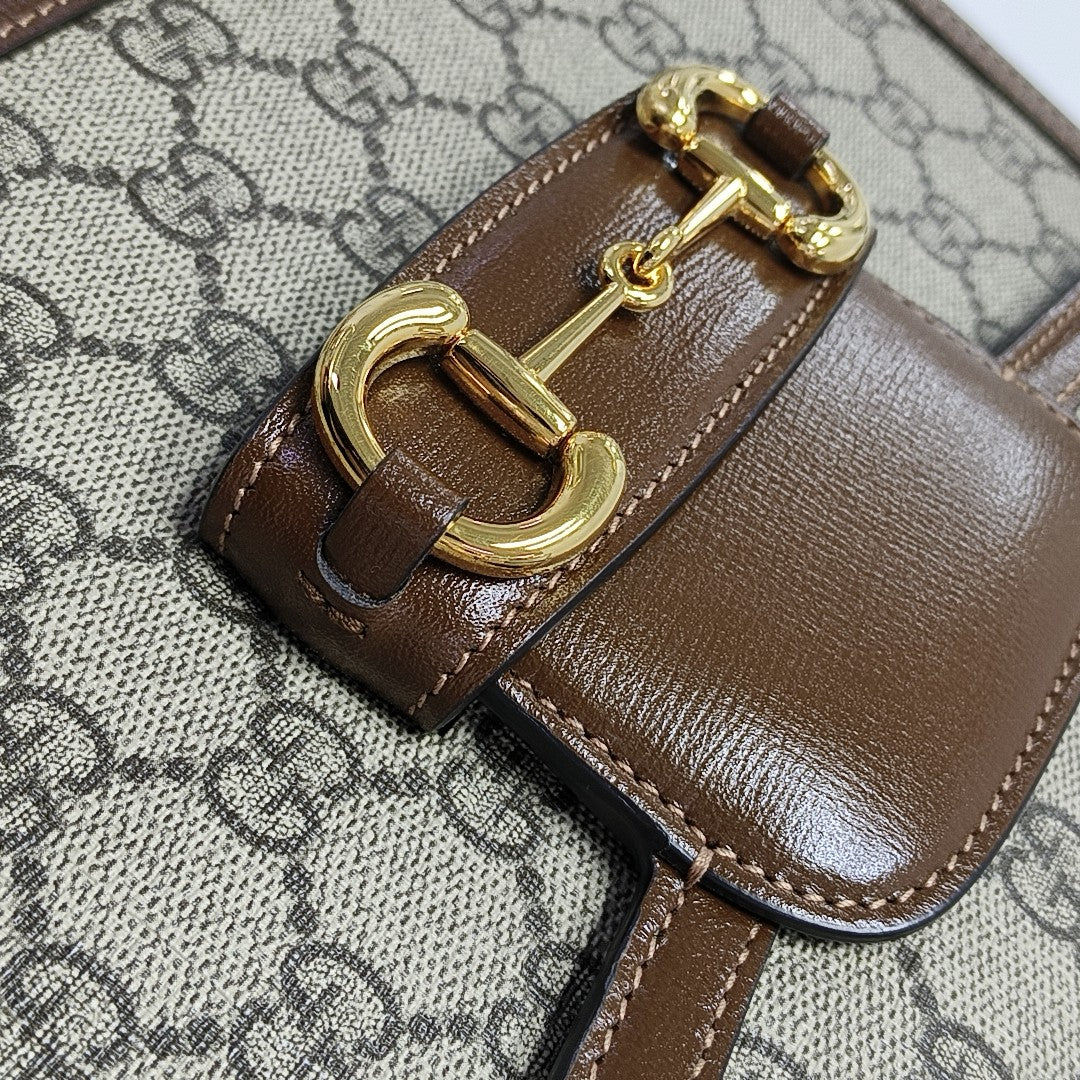 Horsebit 1955 Medium Monogram Coated Canvas Beige