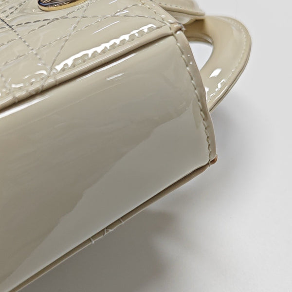 Lady D-Joy Super Mini Cannage Patent Leather White