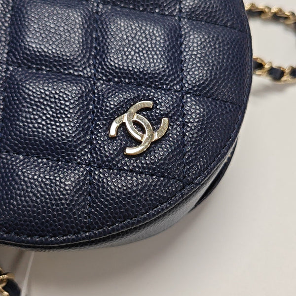 Quilted Grained Calfskin Shoulder Bag Blue