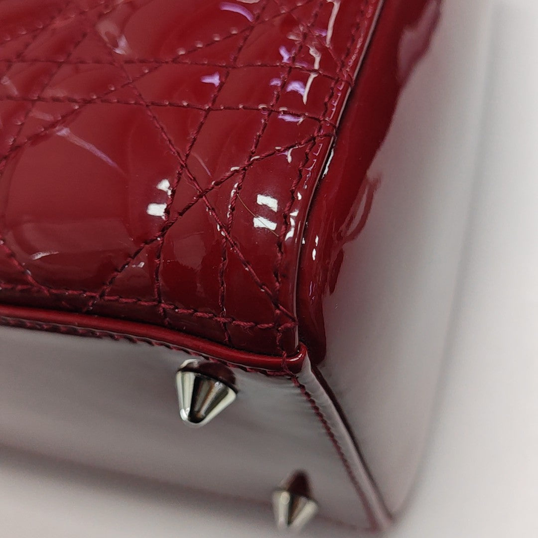 Lady Dior Medium Cannage Patent Leather Red