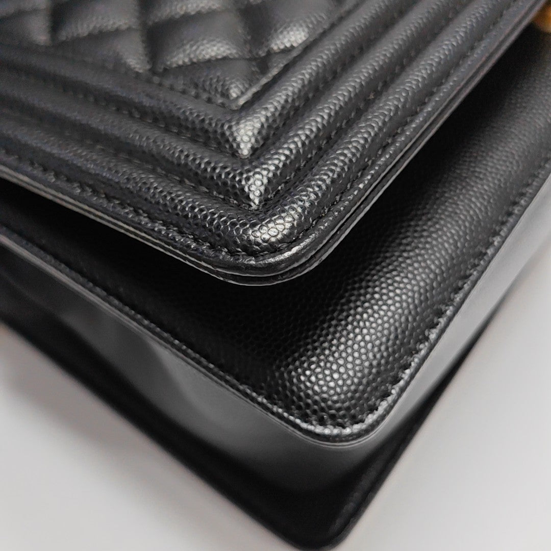 BOY CHANEL Medium Quilted Grained Calfskin Black