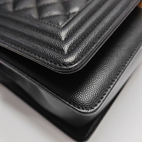 BOY CHANEL Medium Quilted Grained Calfskin Black