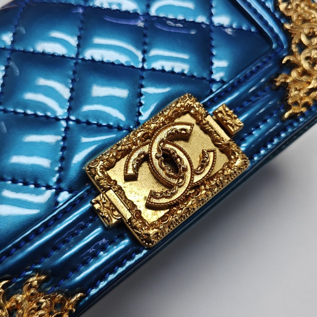 BOY CHANEL Quilted Patent Leather Blue