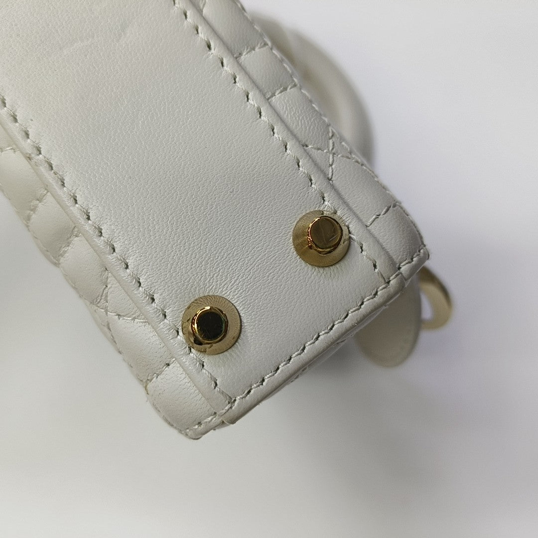 Lady Dior Super Mini Quilted Lambskin White