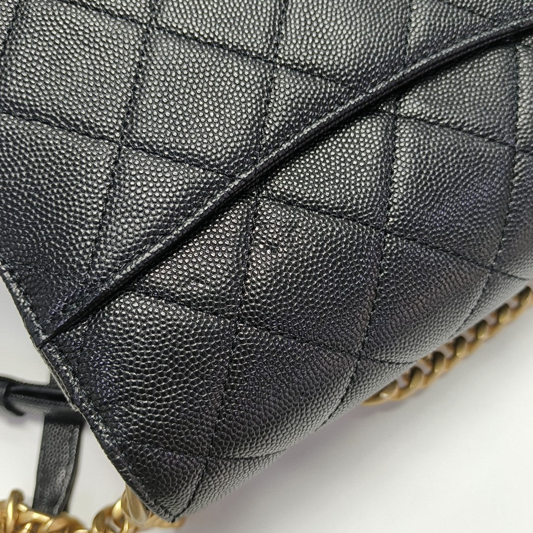 Quilted Grained Calfskin Shoulder Bag Black