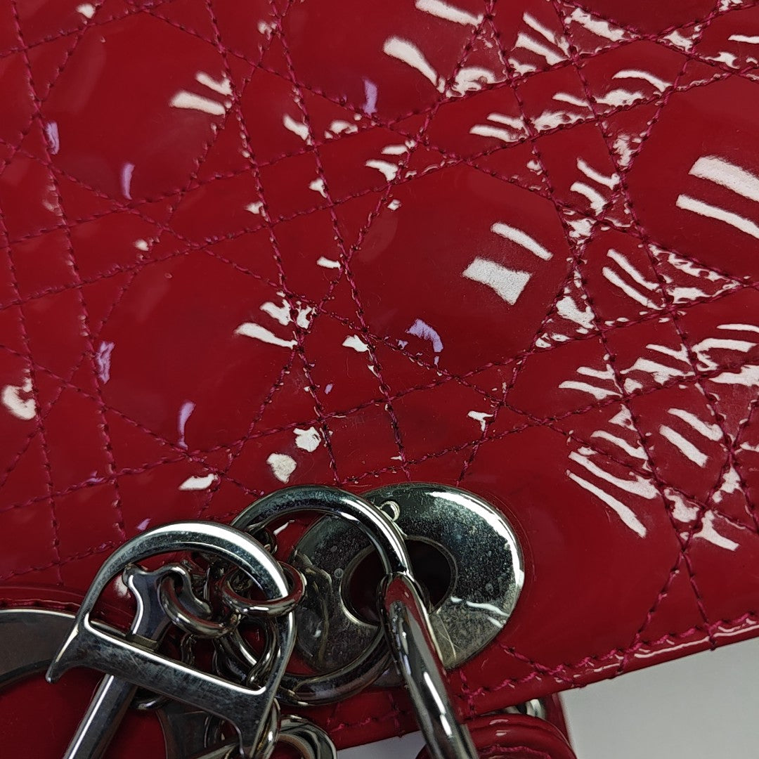 Lady Dior Large Cannage Patent Leather Red