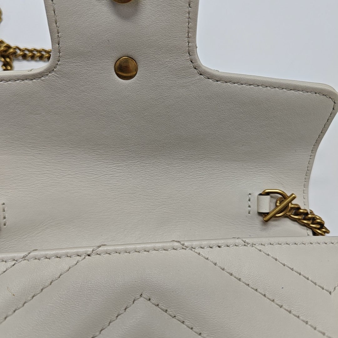 GG Marmont Mini Quilted Calfskin White