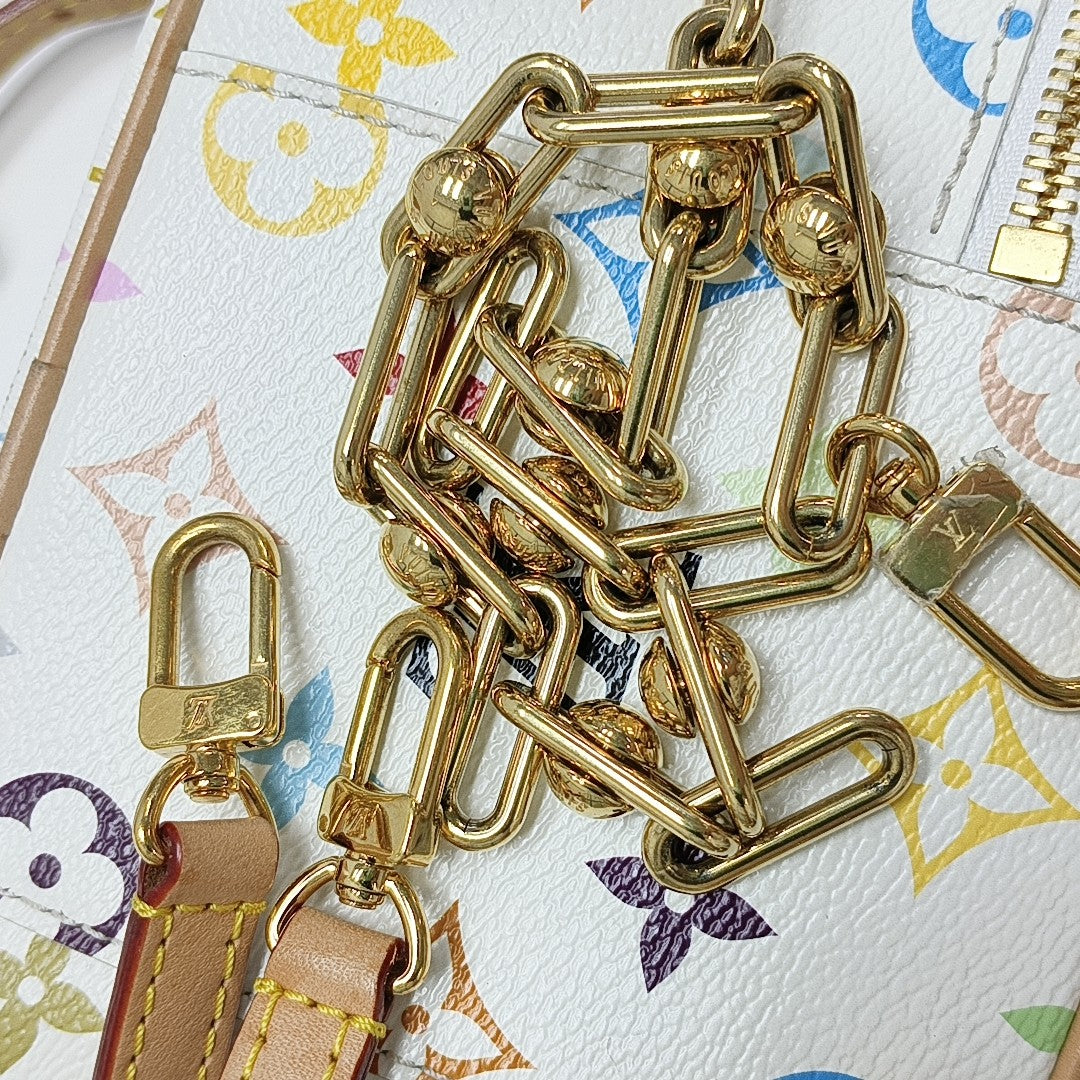 LV × TM Vanity Chain Pouch Monogram Coated Canvas White