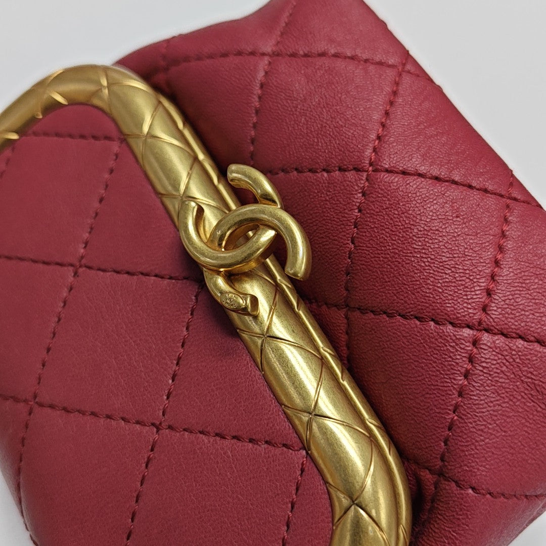Quilted Lambskin Shoulder Bag Small Red