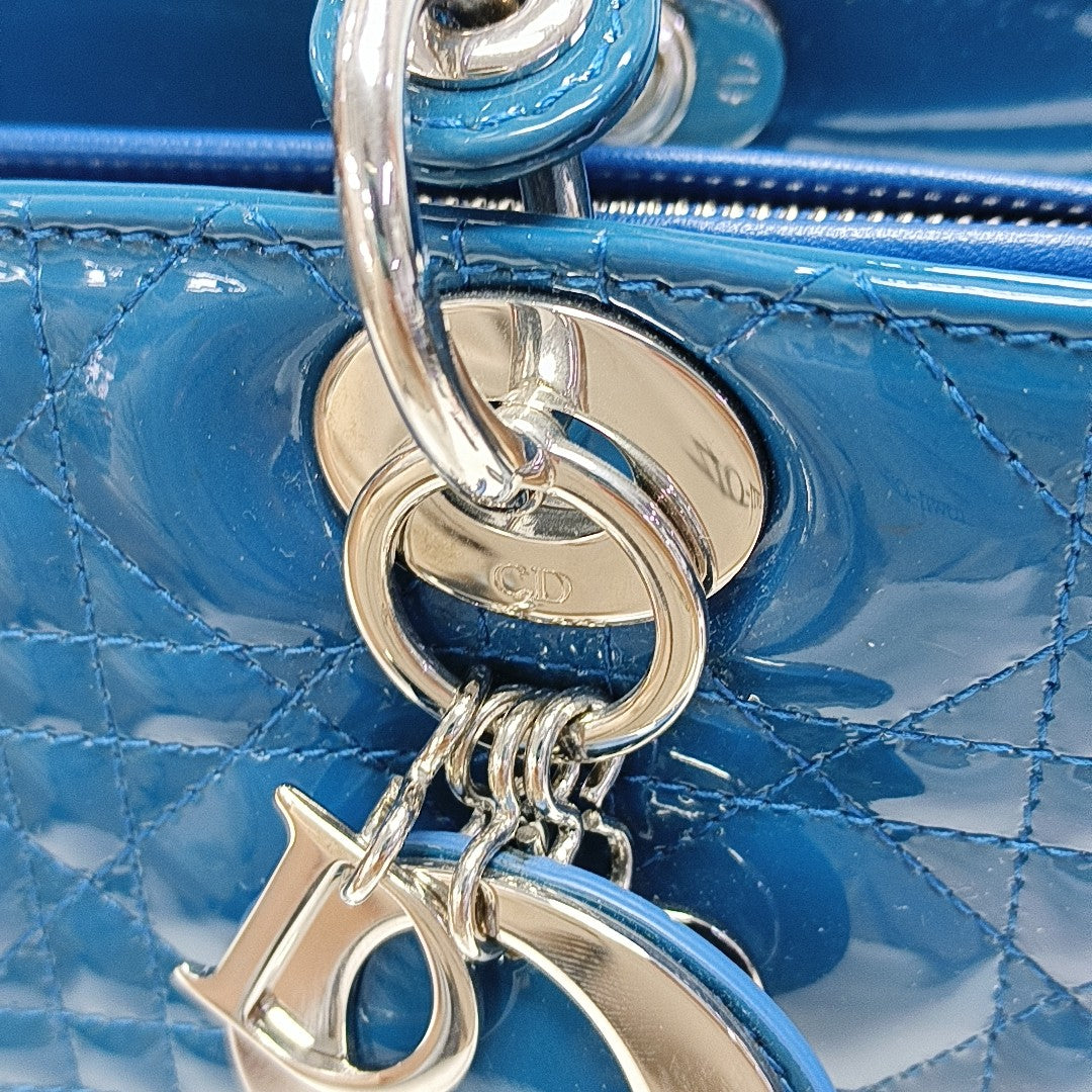Lady Dior Large Cannage Patent Leather Blue