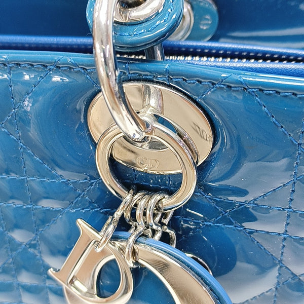 Lady Dior Large Cannage Patent Leather Blue