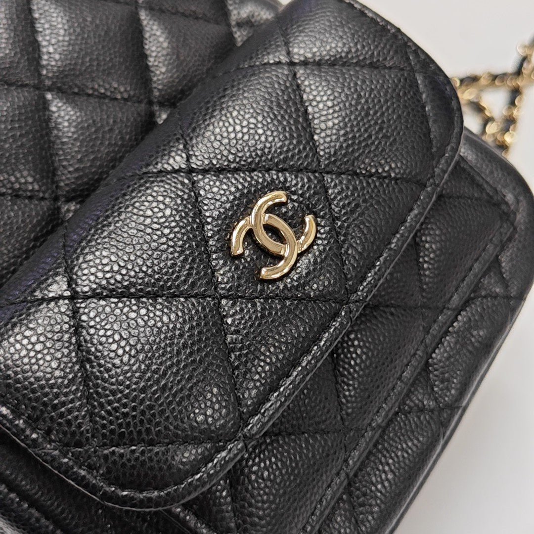 Quilted Grained Calfskin Backpack Mini Black