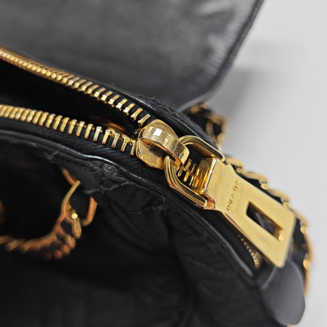 Quilted Nylon Shoulder Bag Black