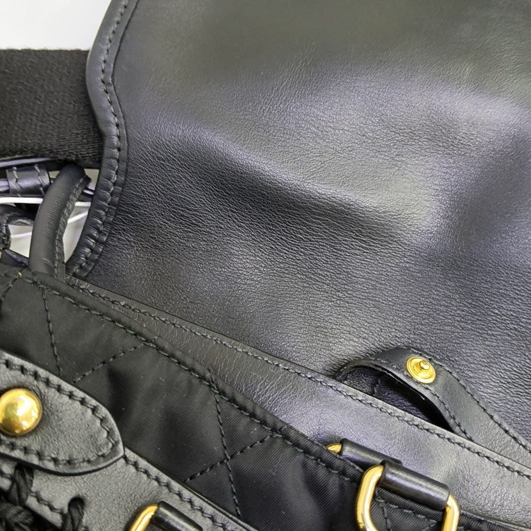 Quilted Nylon Shoulder Bag Black