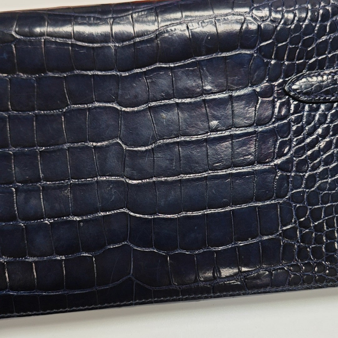 Kelly 20 Shiny Porosus Crocodile Blue Wallet