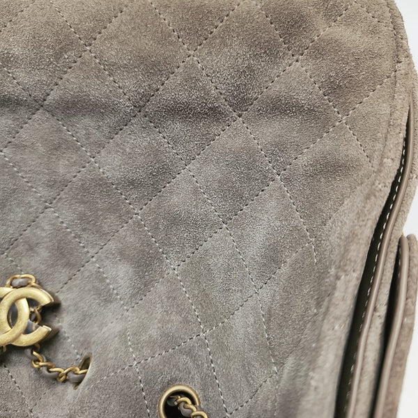 CHANEL 25 Small Quilted Suede Gray