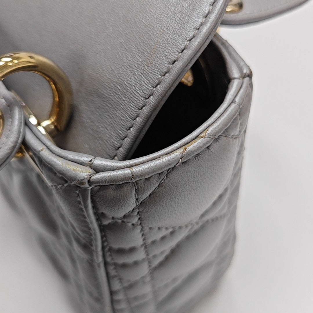 Lady Dior Mini Cannage Lambskin Silver