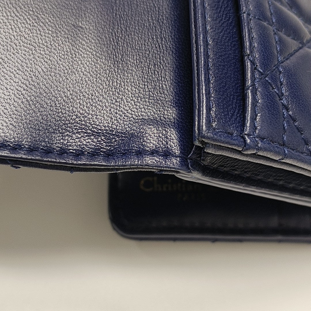 Dioraddict Cannage Calfskin Blue Wallet