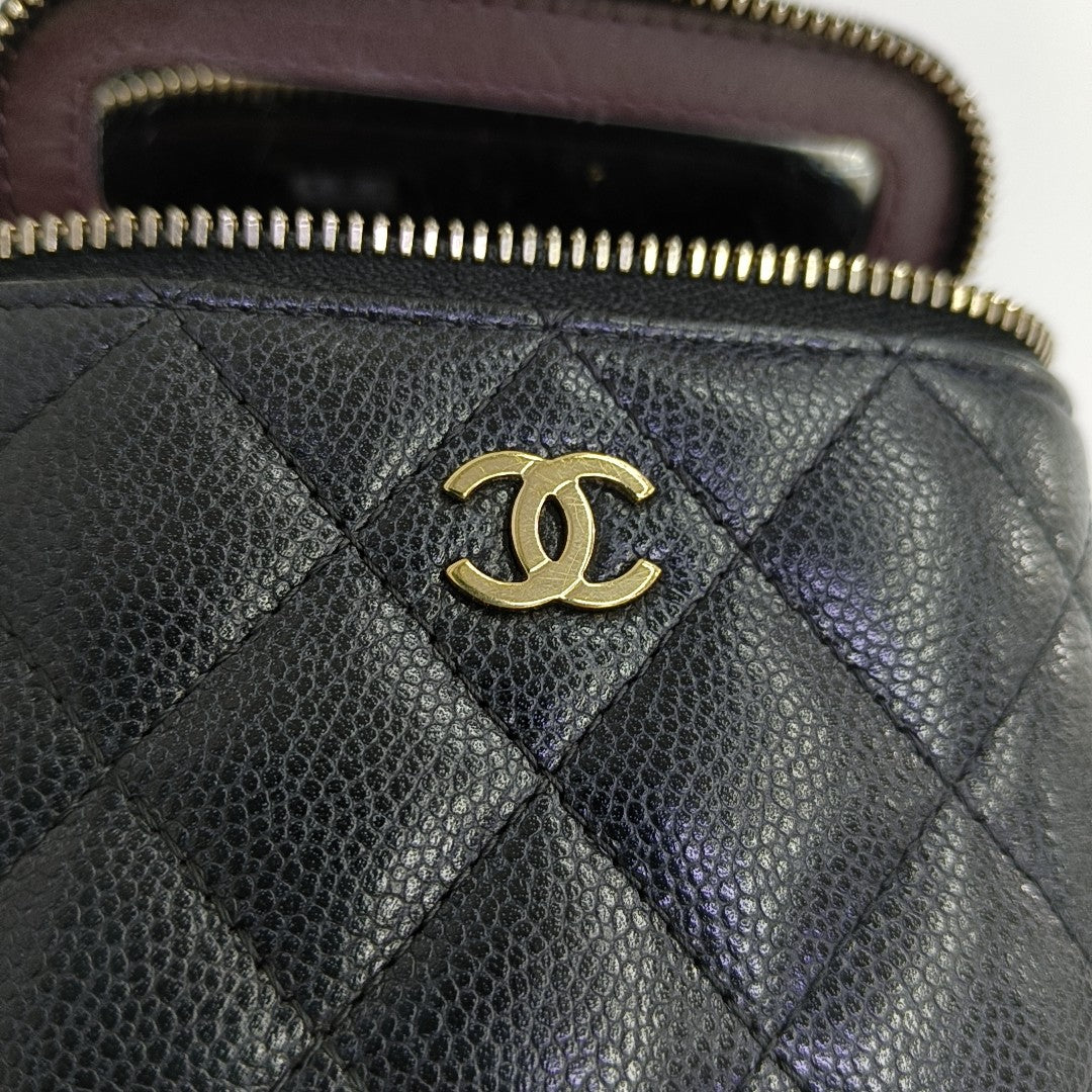 VANITY CASE Mini Quilted Grained Calfskin Black