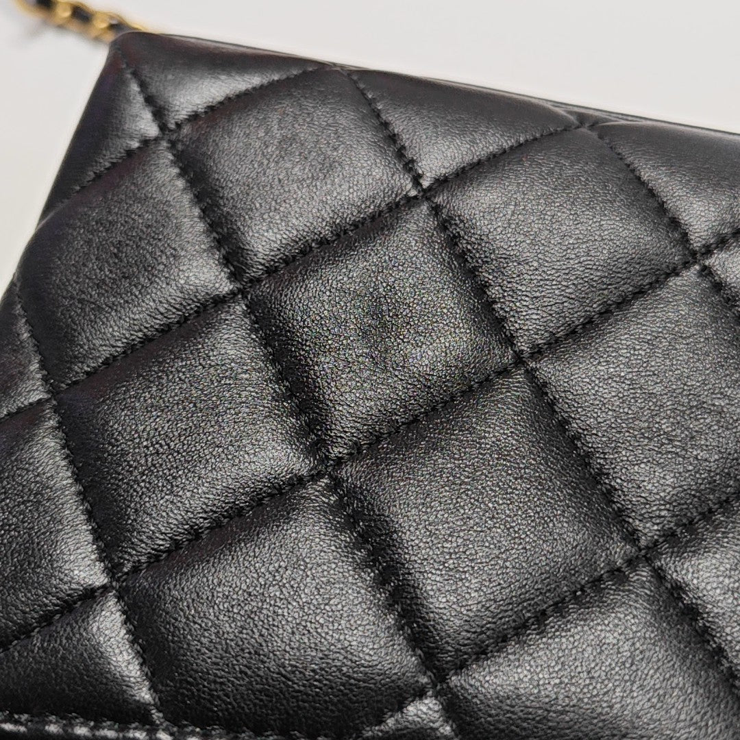 Quilted Lambskin Shoulder Bag Mini Black