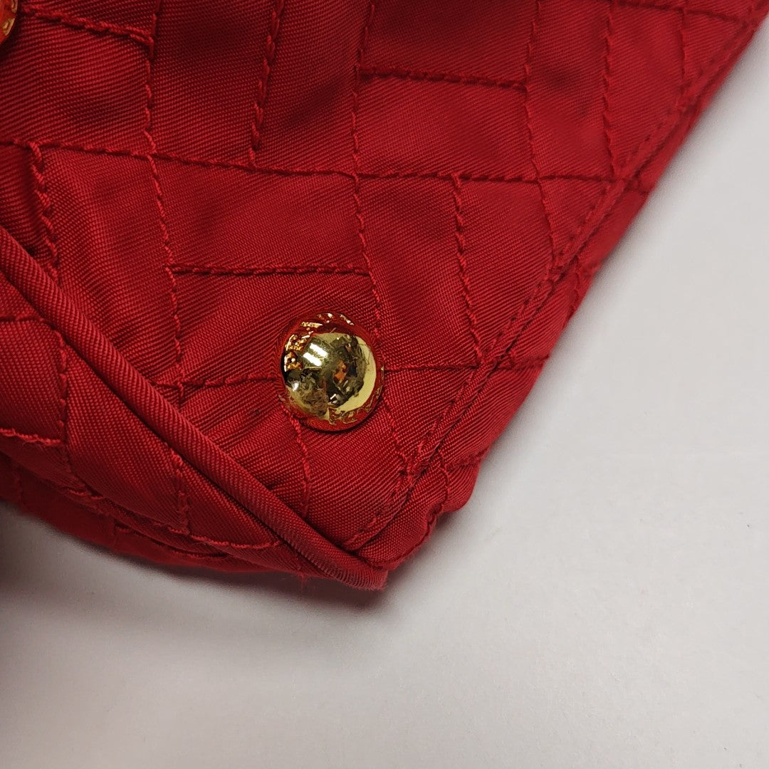 Quilted Nylon Shoulder Bag Red