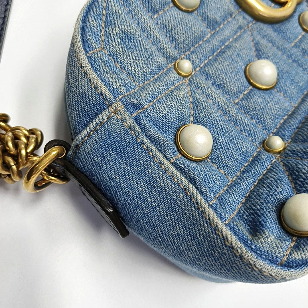 GG Marmont Small Quilted Canvas Blue