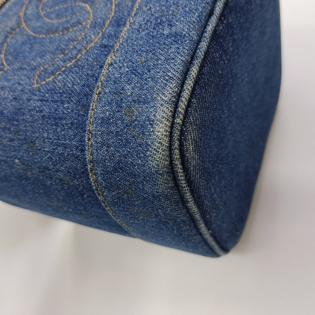 VINTAGE COSMETIC BAGS Quilted Denim Blue
